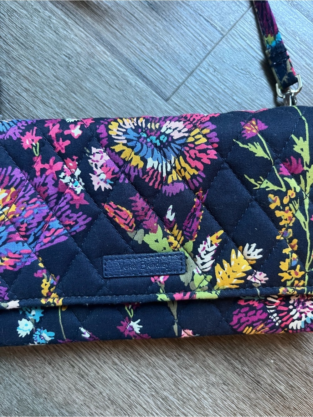 Vera Bradley Navy Floral Quilted Crossbody Wallet - Picture 2 of 7